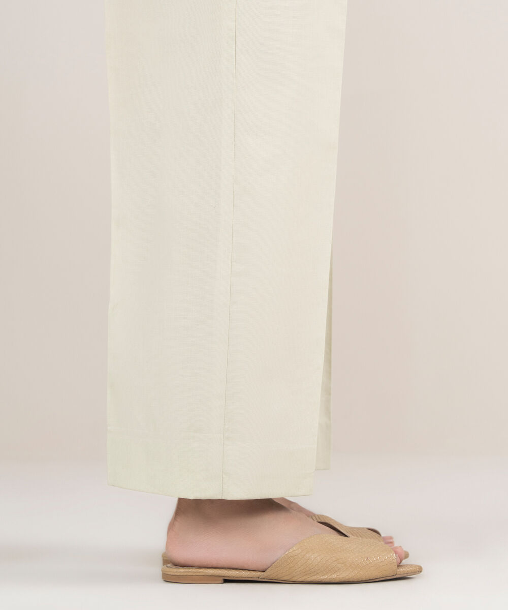 Women's Unstitched Cotton Printed Off White Trousers Fabric