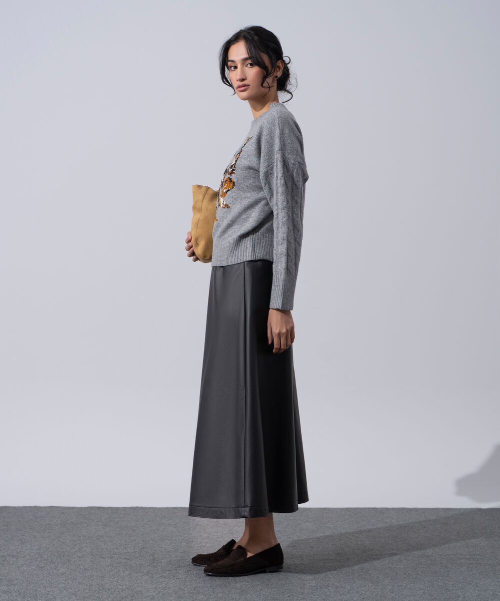 Women's Western Wear Grey Embroidered Knit Jumper