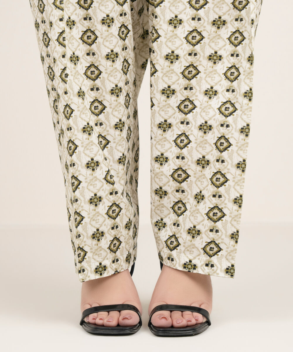 Women's RTW Cambric Printed Off White Shalwar