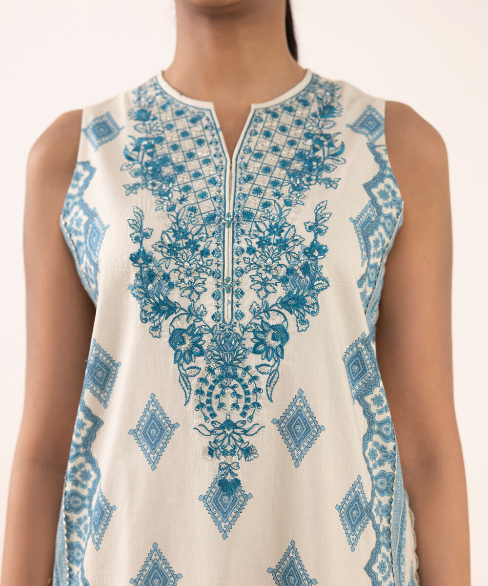 Women's Unstitched Lawn Embroidered Blue 3 Piece Suit