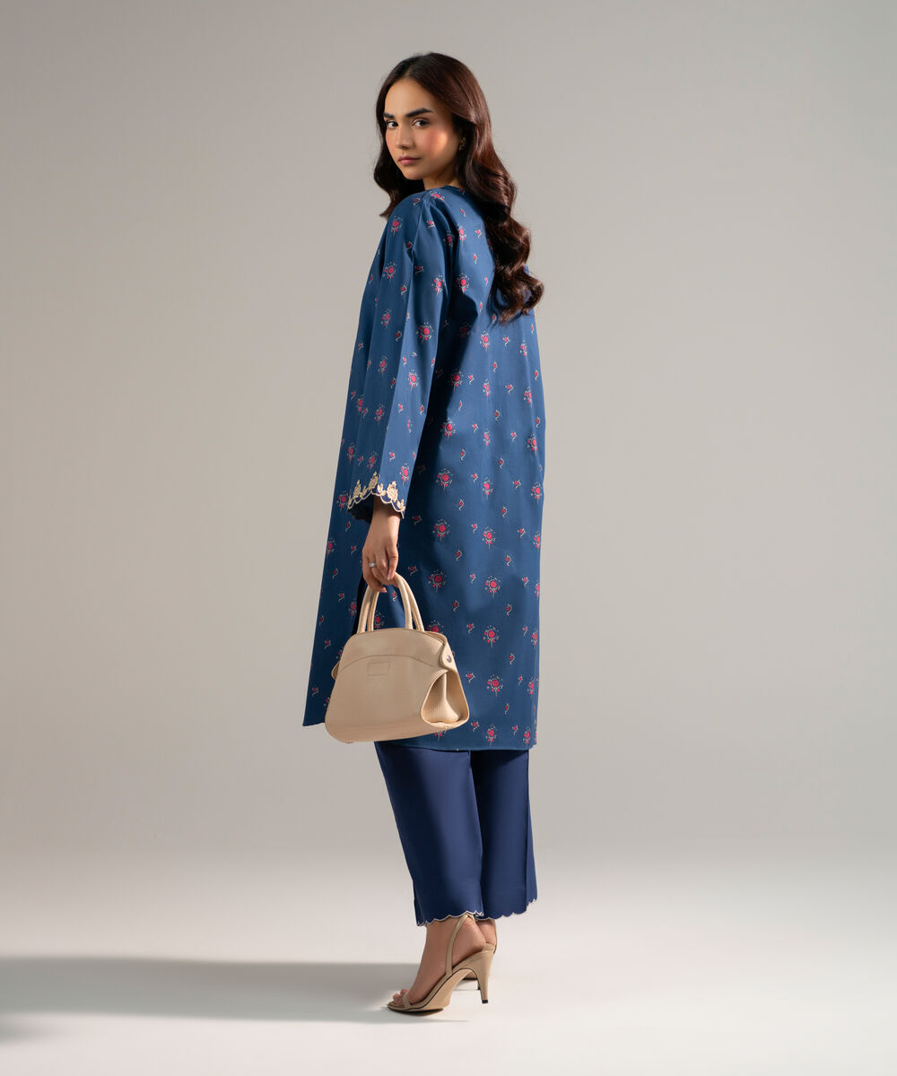 Women's RTW Lawn Embroidered Dark Blue A-Line Shirt