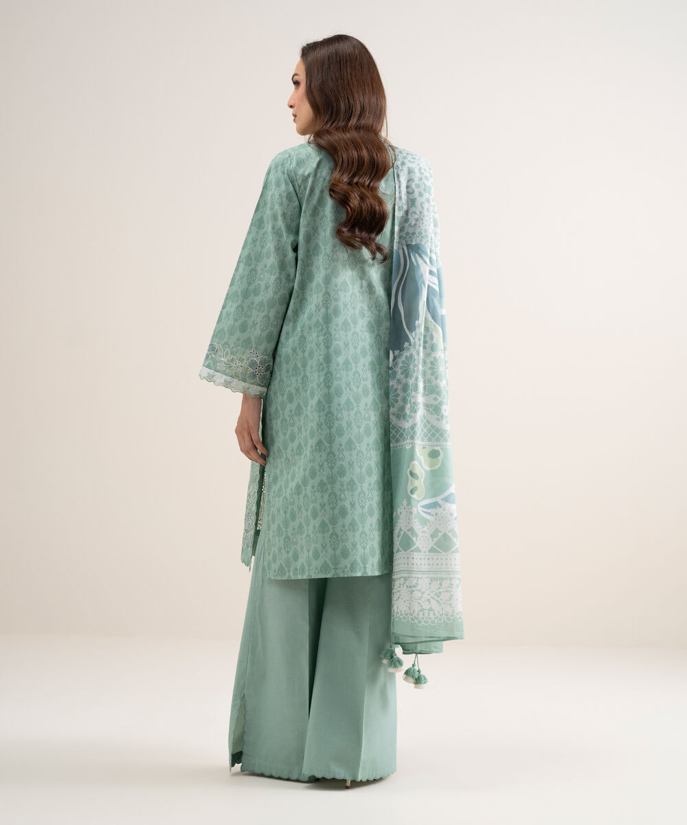 Women's Unstitched Lawn Embroidered Light Aqua 3 Piece Suit