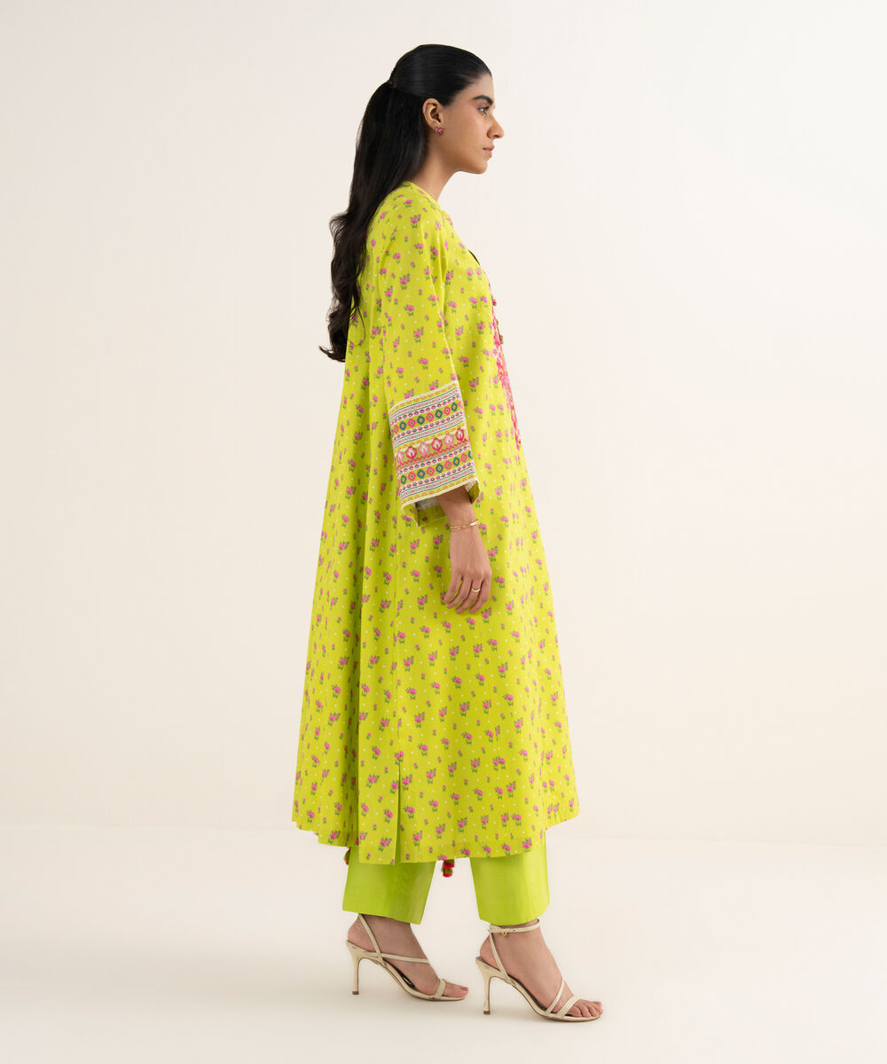 Women's Unstitched Textured Lawn Embroidered Green 3 Piece Suit