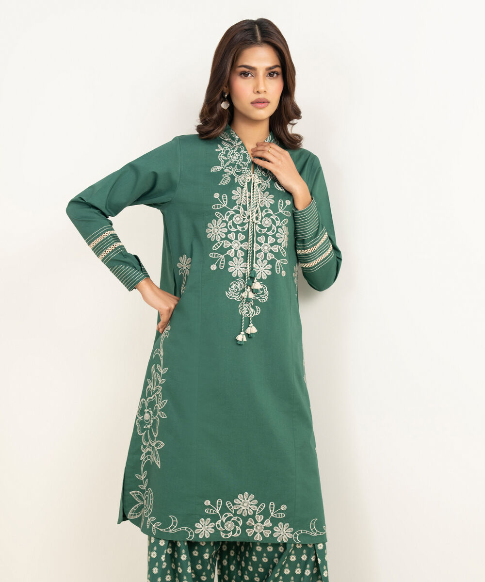 Women's Unstitched Lawn Embroidered Green 2 Piece Suit