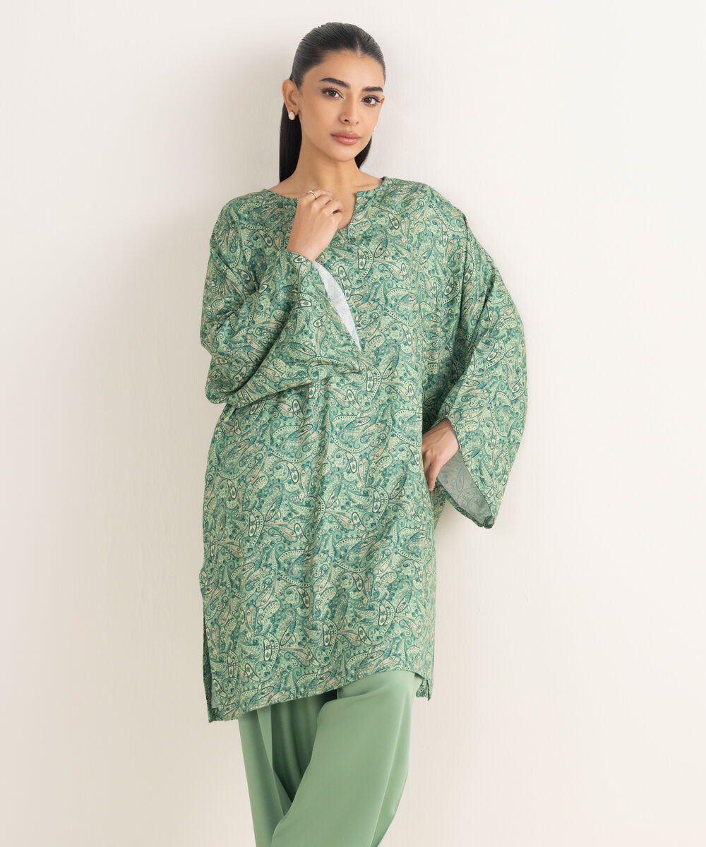 Women's RTW Bedford Printed Green Drop Shoulder Shirt