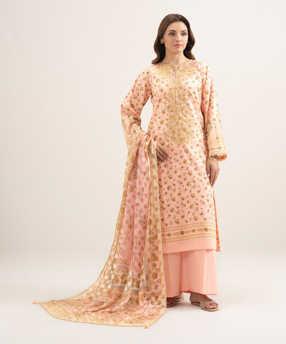 Brochea Jacquard Printed Pink Dupatta