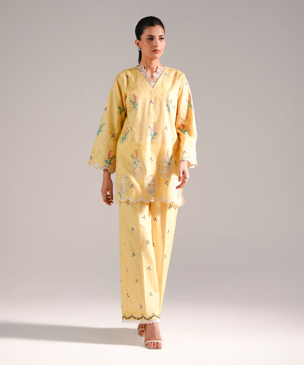 Women's RTW Lawn Embroidered Yellow Straight Shirt