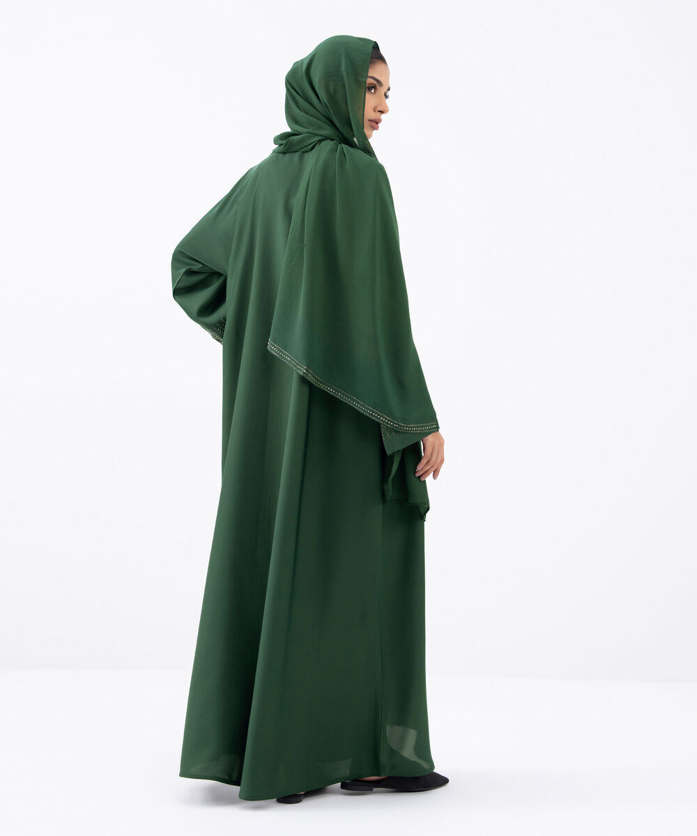 Women's Green Polyester Abaya Set