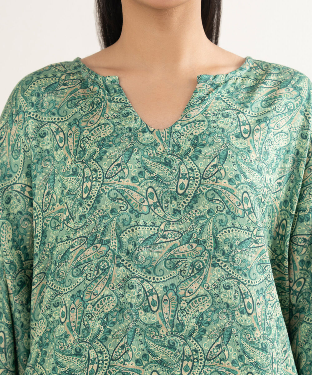 Women's RTW Bedford Printed Green Drop Shoulder Shirt