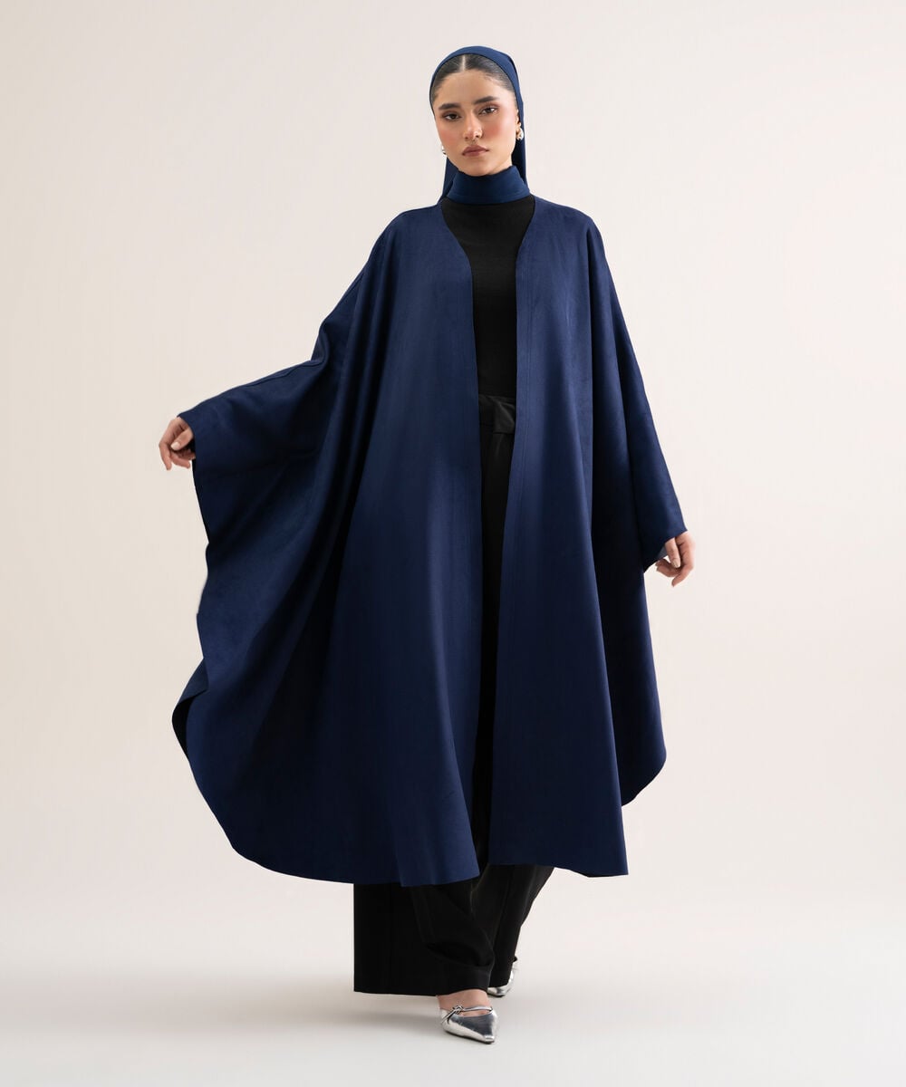 Women's Polyester Navy Blue Kaftan Abaya Set