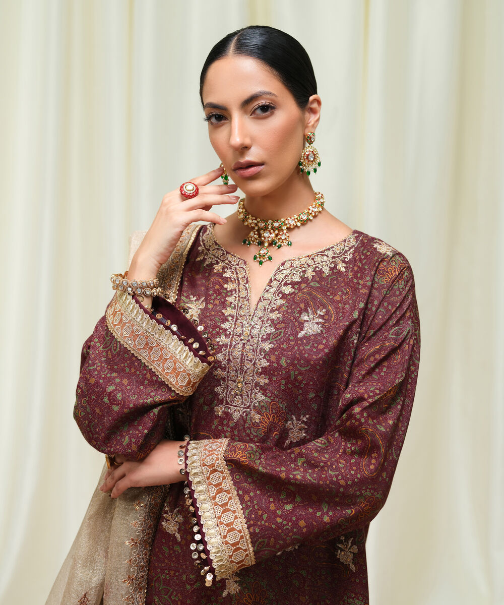 Women's Unstitched Viscose Raw Silk Printed Three Piece Suit