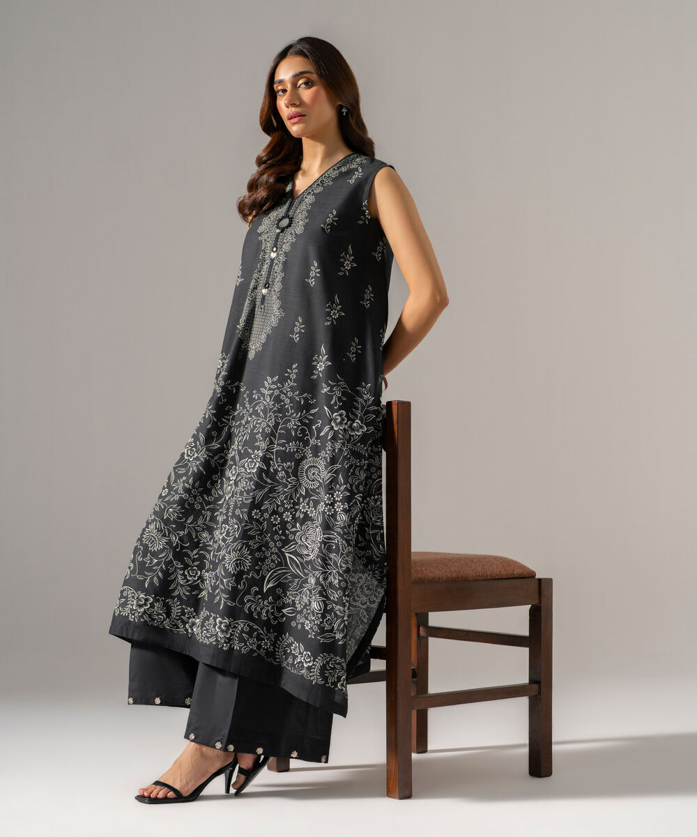 Women's RTW Cross Hatch Printed Black Straight Shirt