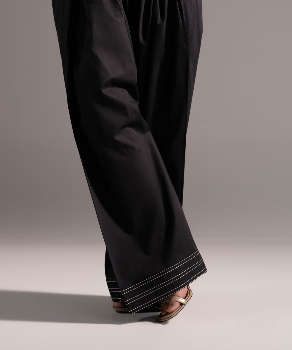 Women's RTW Poplin Embroidered Black Farshi Shalwar