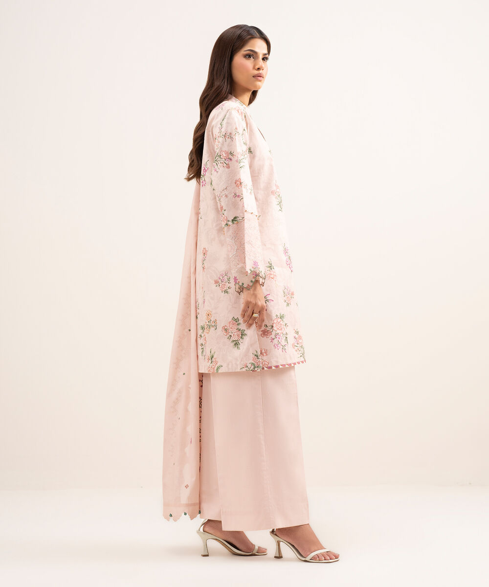 Women's Unstitched Lawn Embroidered Pink 3 Piece Suit