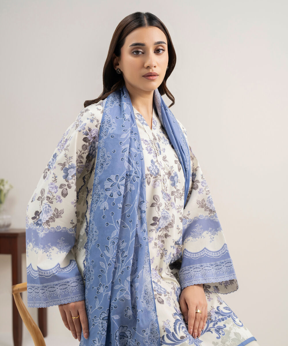 Women's Unstitched Lawn Printed Blue 2 Piece Suit