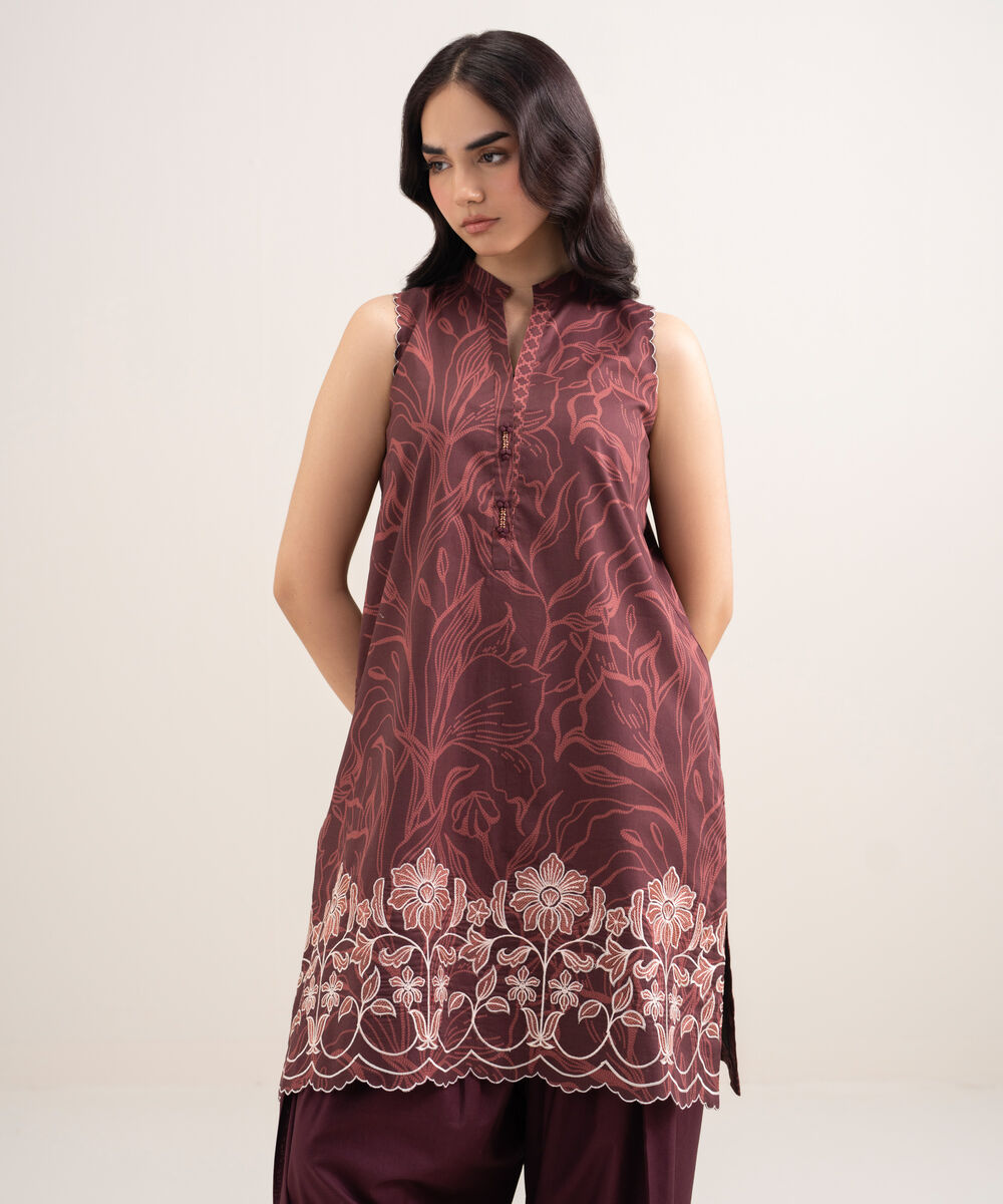 Women's Unstitched Lawn Embroidered Red 2 Piece Suit