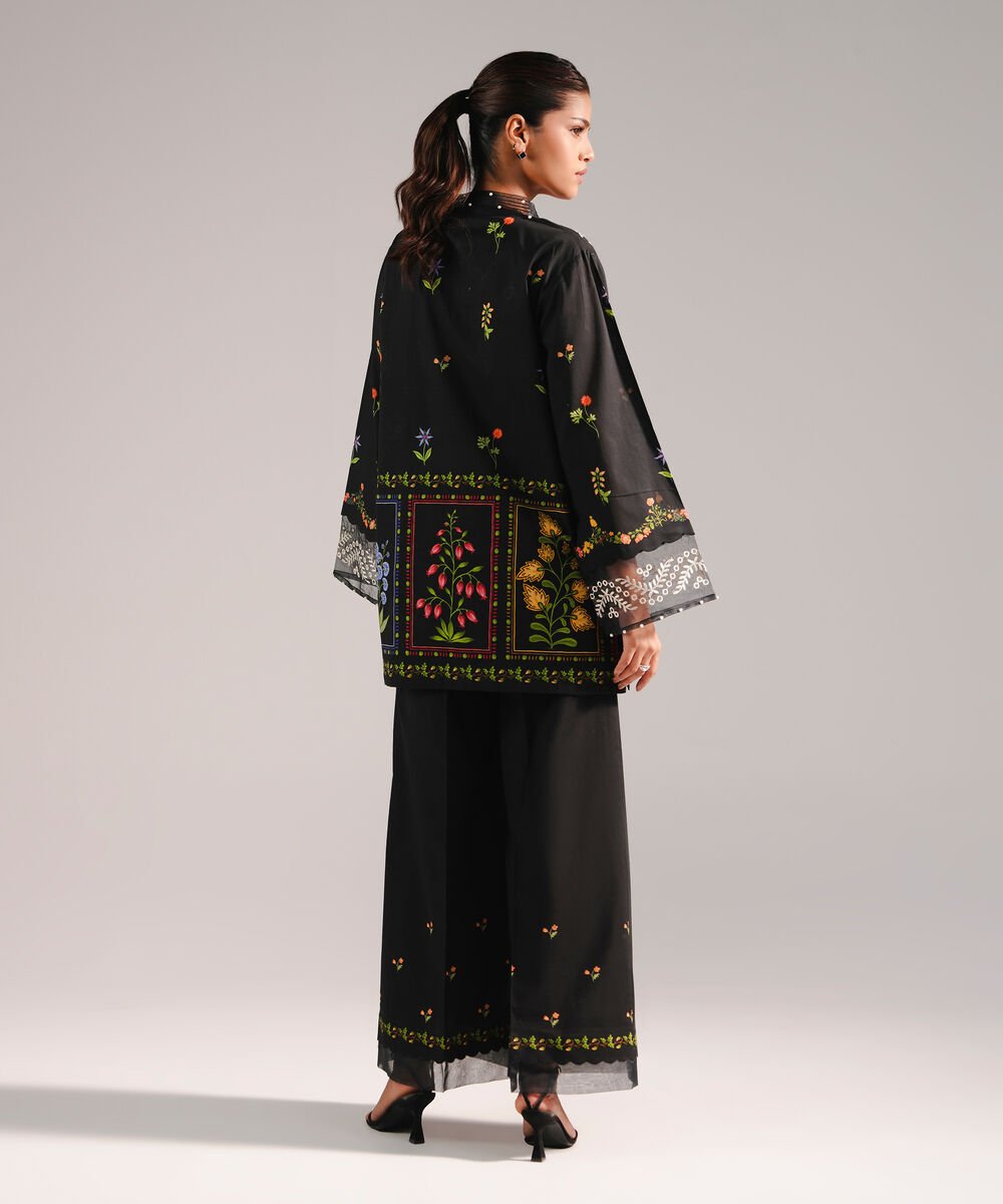 Women's RTW Lawn Embroidered Black Straight Shirt