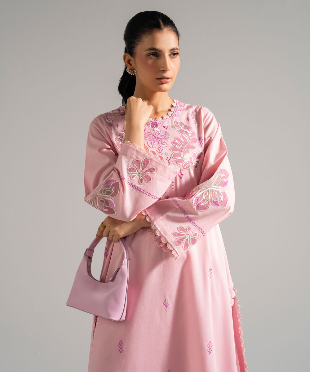 Women's RTW Dobby Embroidered Pink 2 Piece Suit