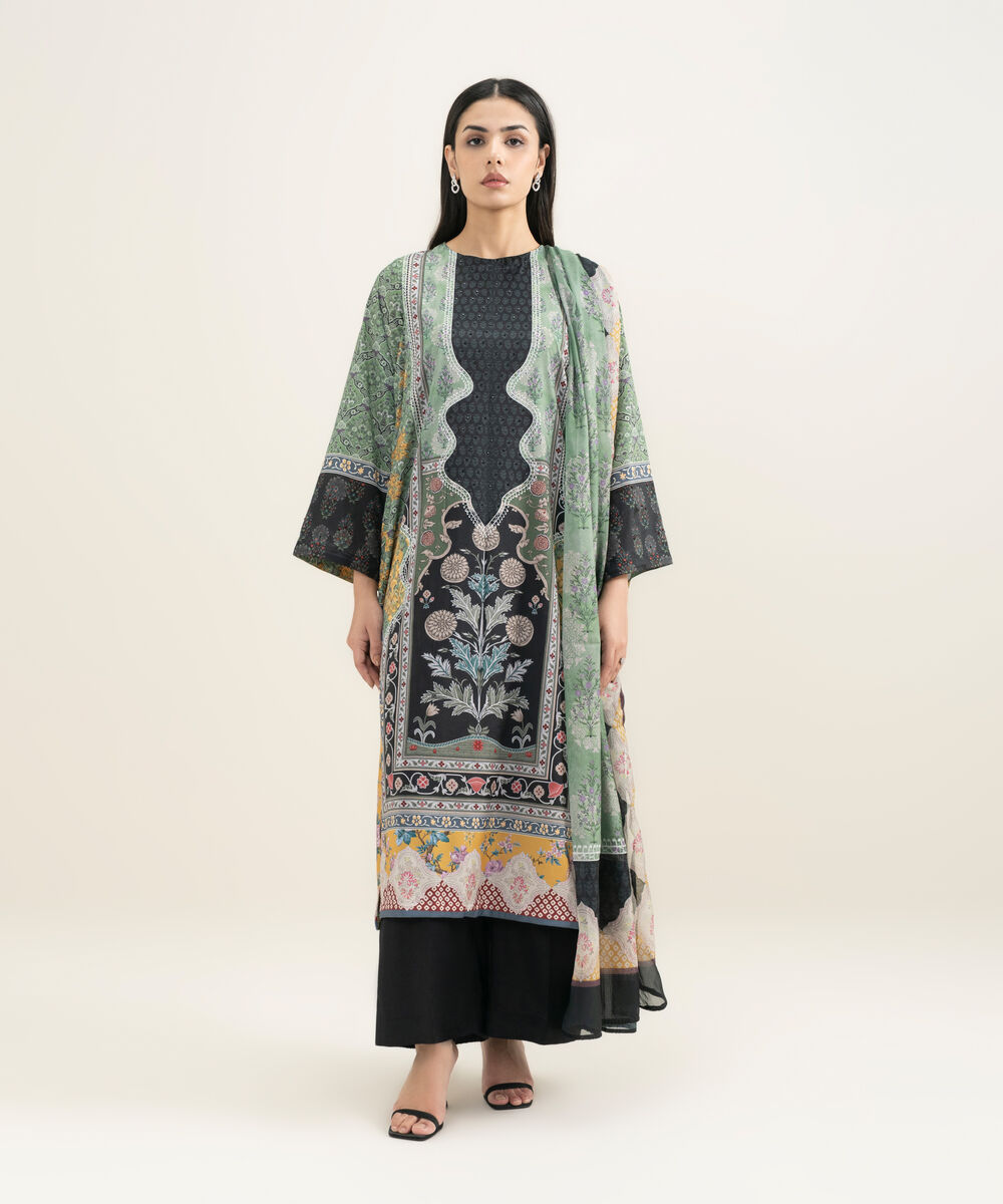 Women's RTW Blended Grip Silk Printed 3 Piece Suit