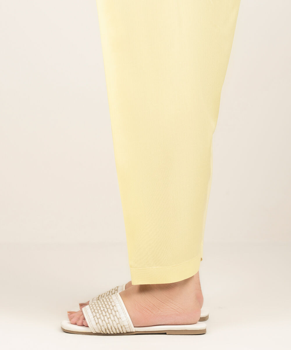 Women's RTW Arabic Cambric Solid Pale Yellow Shalwar