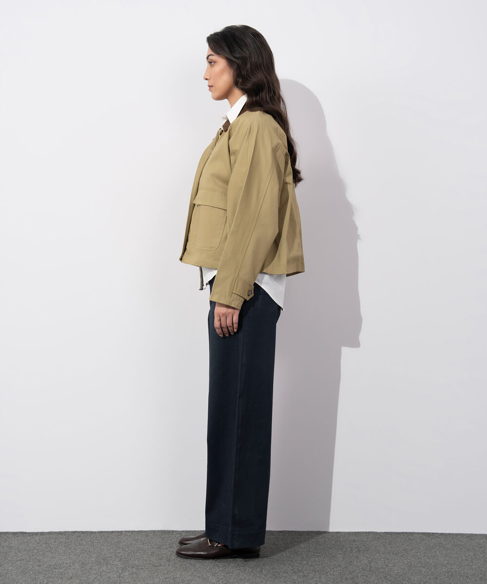 Women's Western Wear Khaki Corduroy Collar Twill Jacket