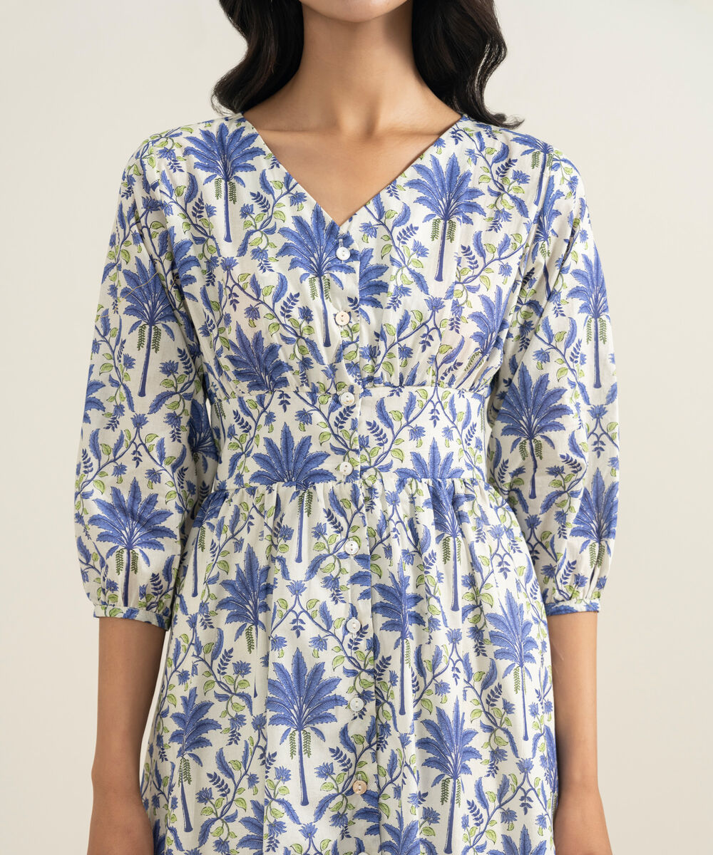 Women's RTW Lawn Printed Blue Dress Shirt