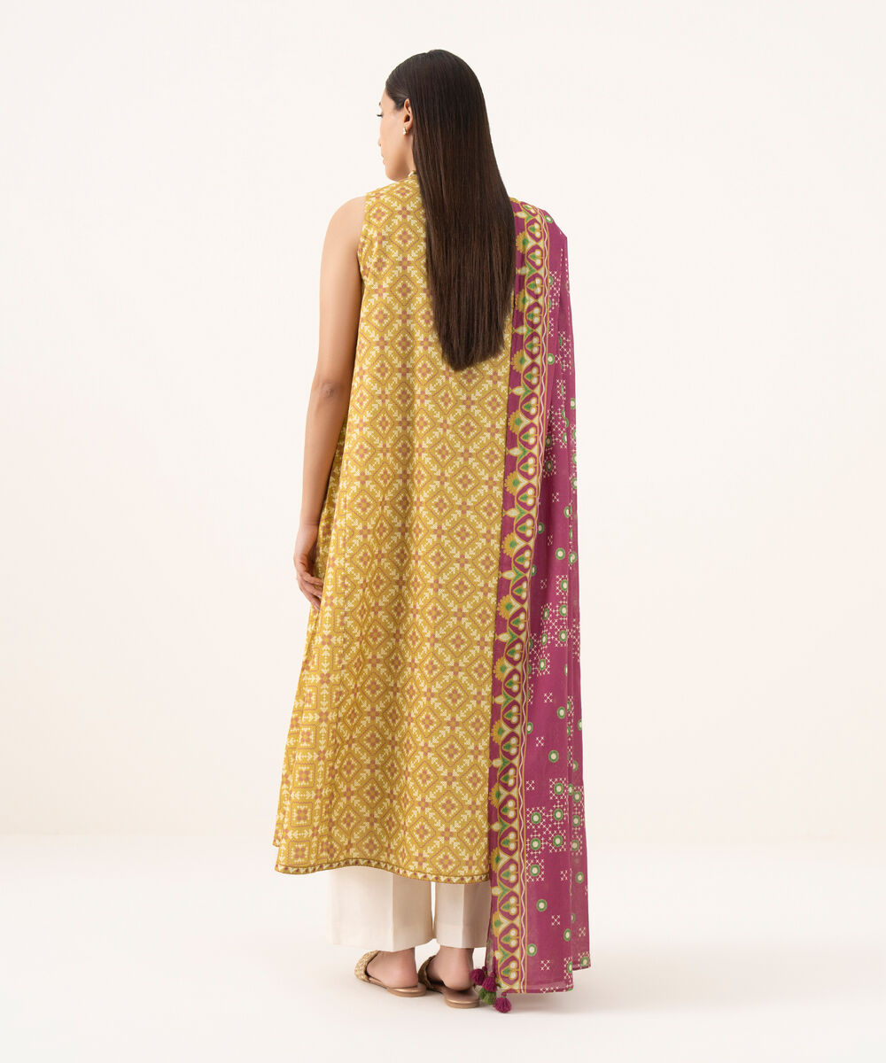 Women's Unstitched Lawn Printed Yellow 2 Piece Suit