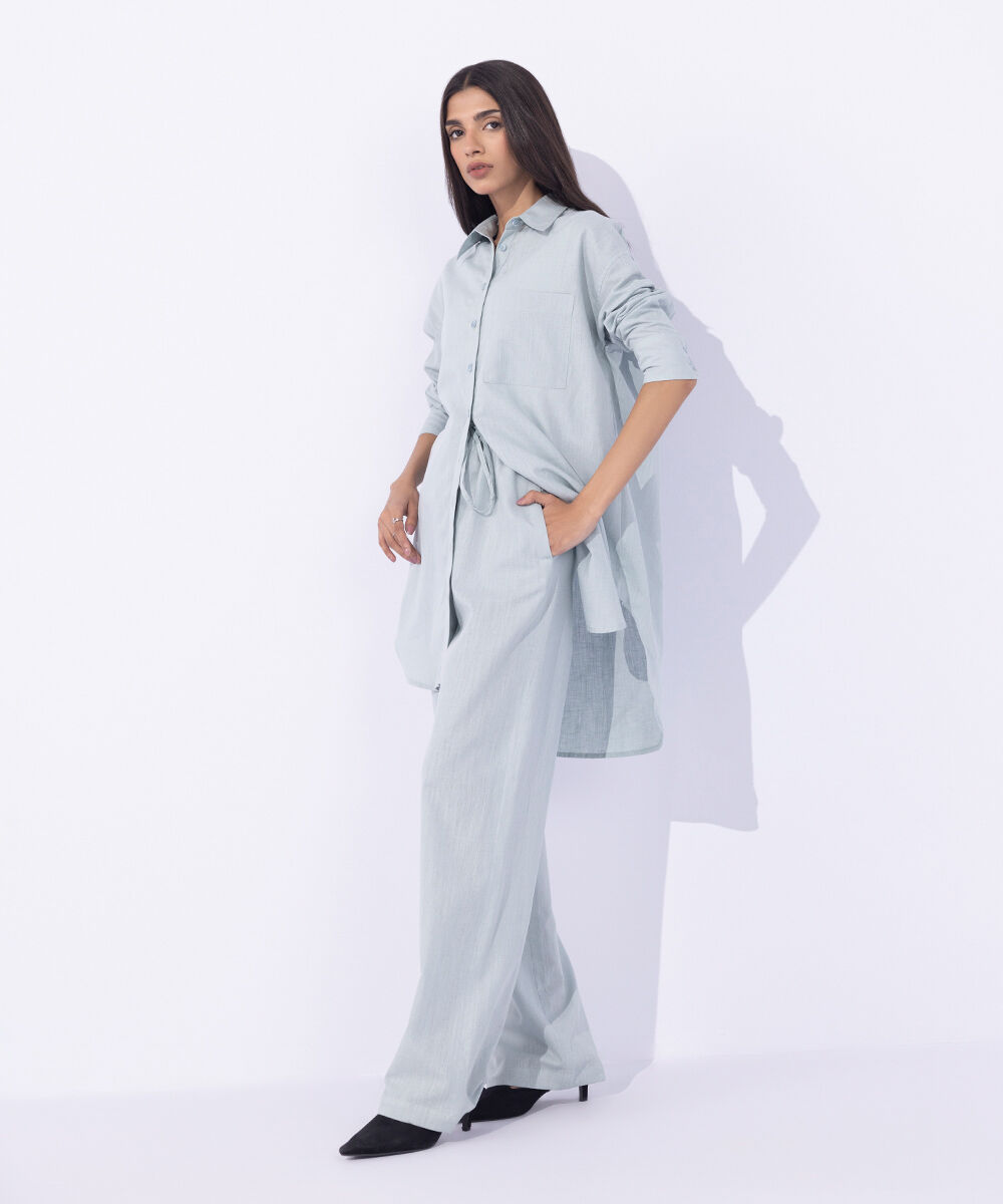 Women's Western Wear Blue Linen Blend Pull On Trousers