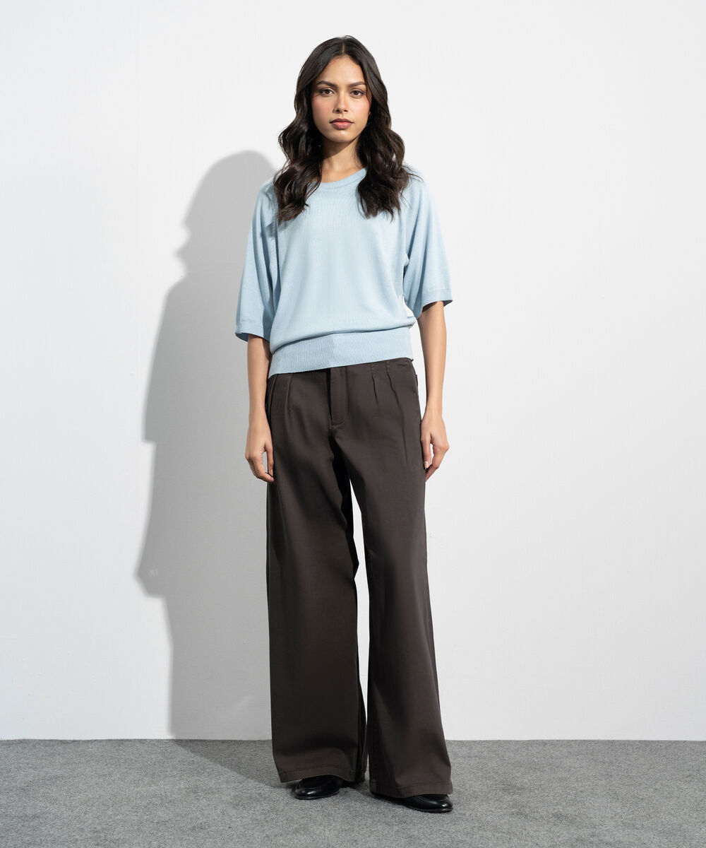 Women's Western Blue Short Sleeve Summer Knit Top