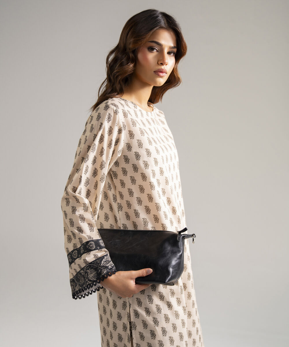 Women's RTW Lawn Printed Beige Straight Shirt