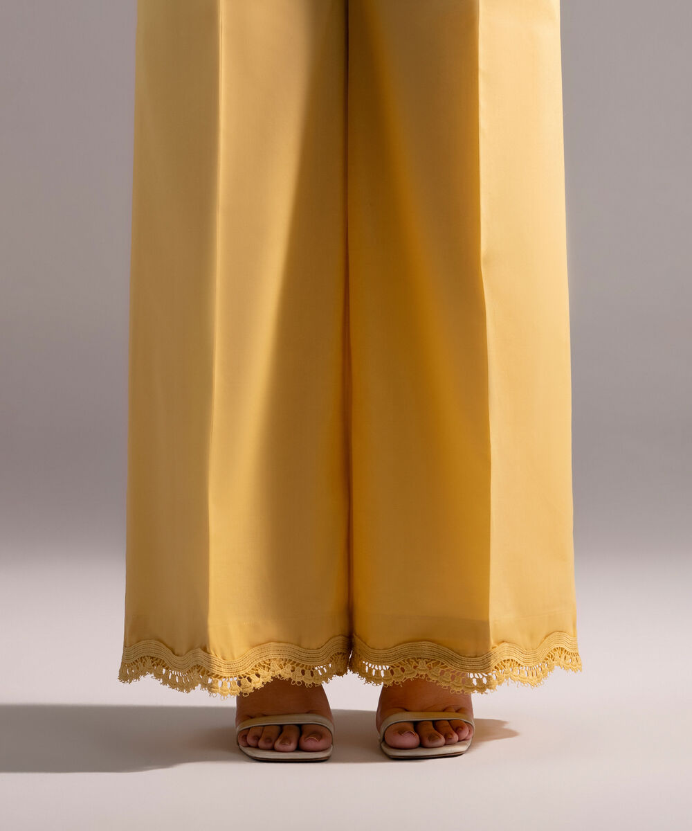Women's RTW Cambric Solid Yellow Flared Pants