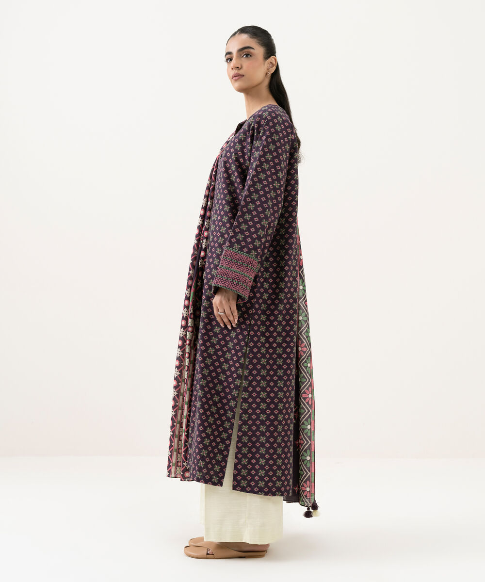 Women's Unstitched Khaddar Printed Purple 2 Piece Suit