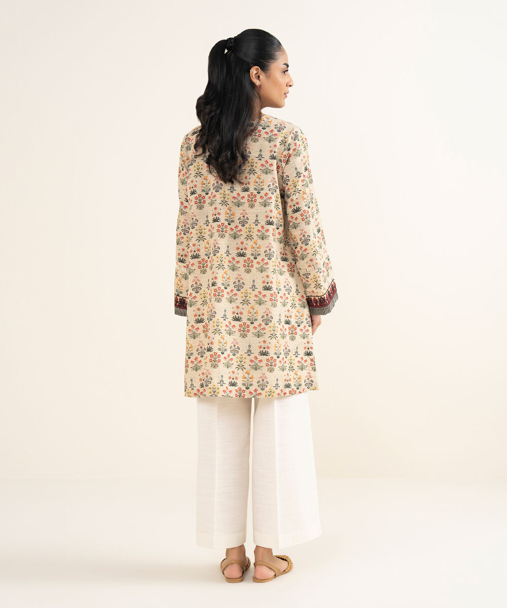 Women's RTW Khaddar Embroidered Beige A-Line Shirt