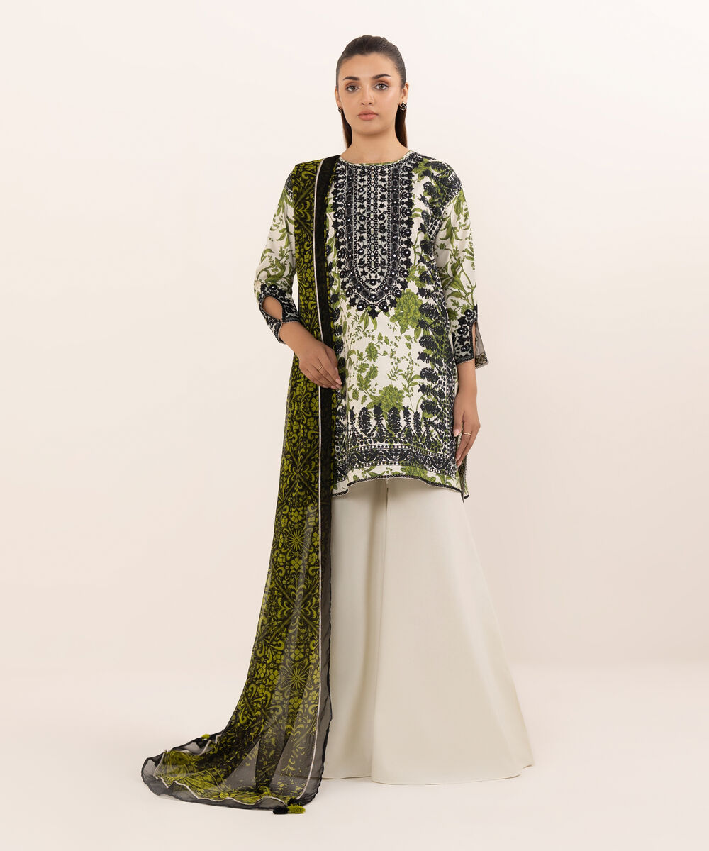 Women's Unstitched Cotton Embroidered Multi Three Piece Suit