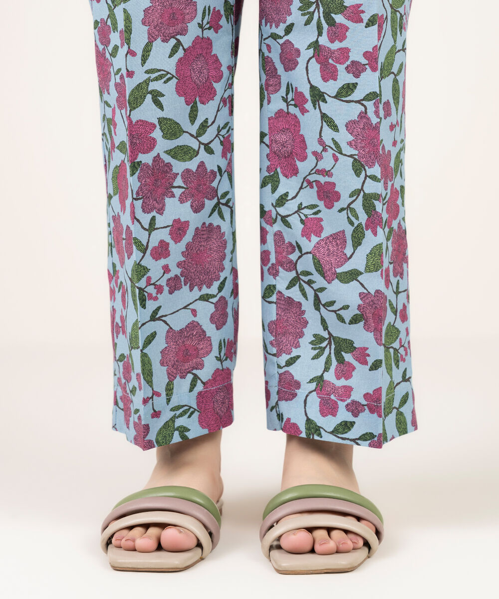 Women's RTW Cambric Printed Blue Straight Pants