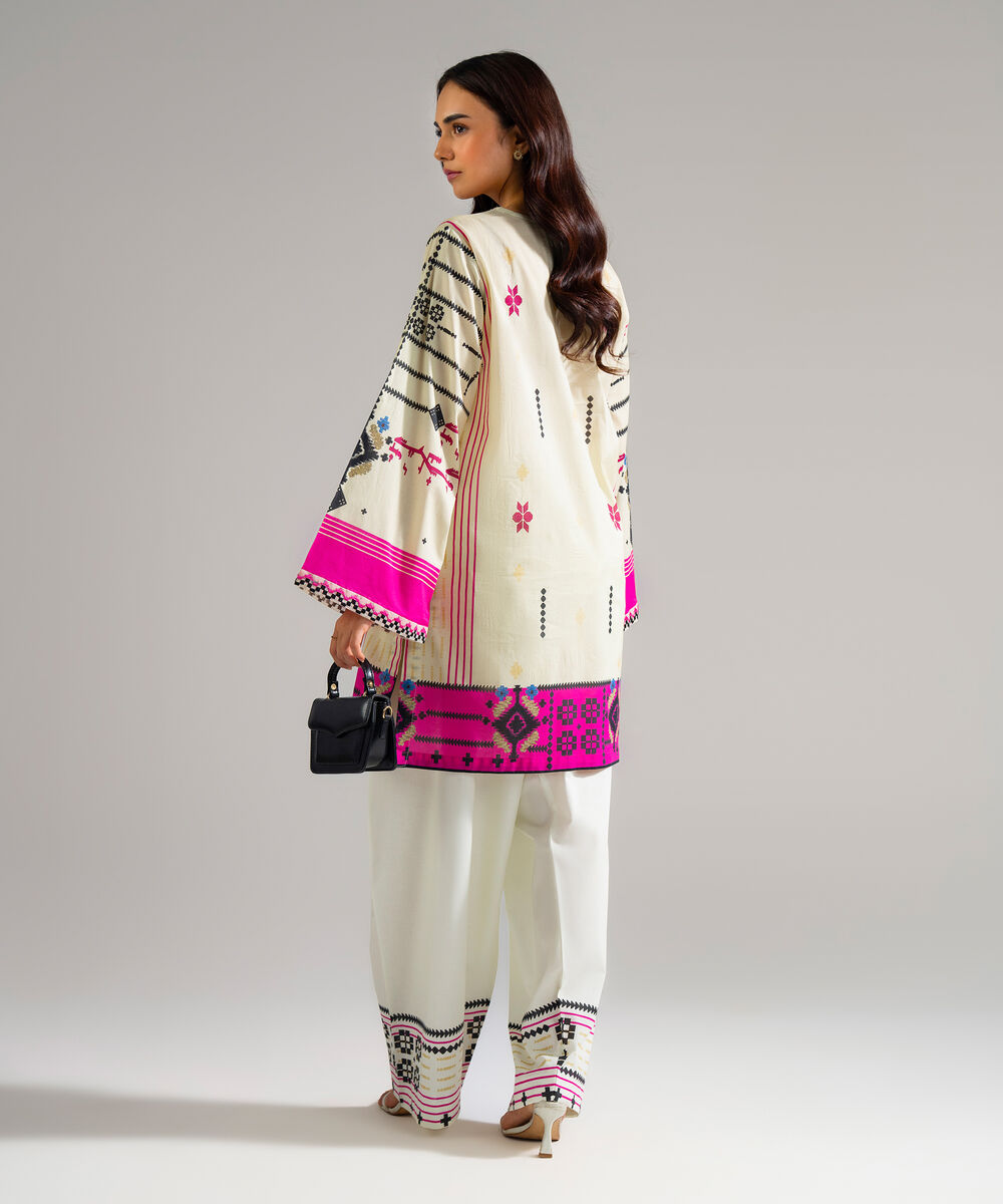 Women's RTW Lawn Embroidered Beige Straight Shirt