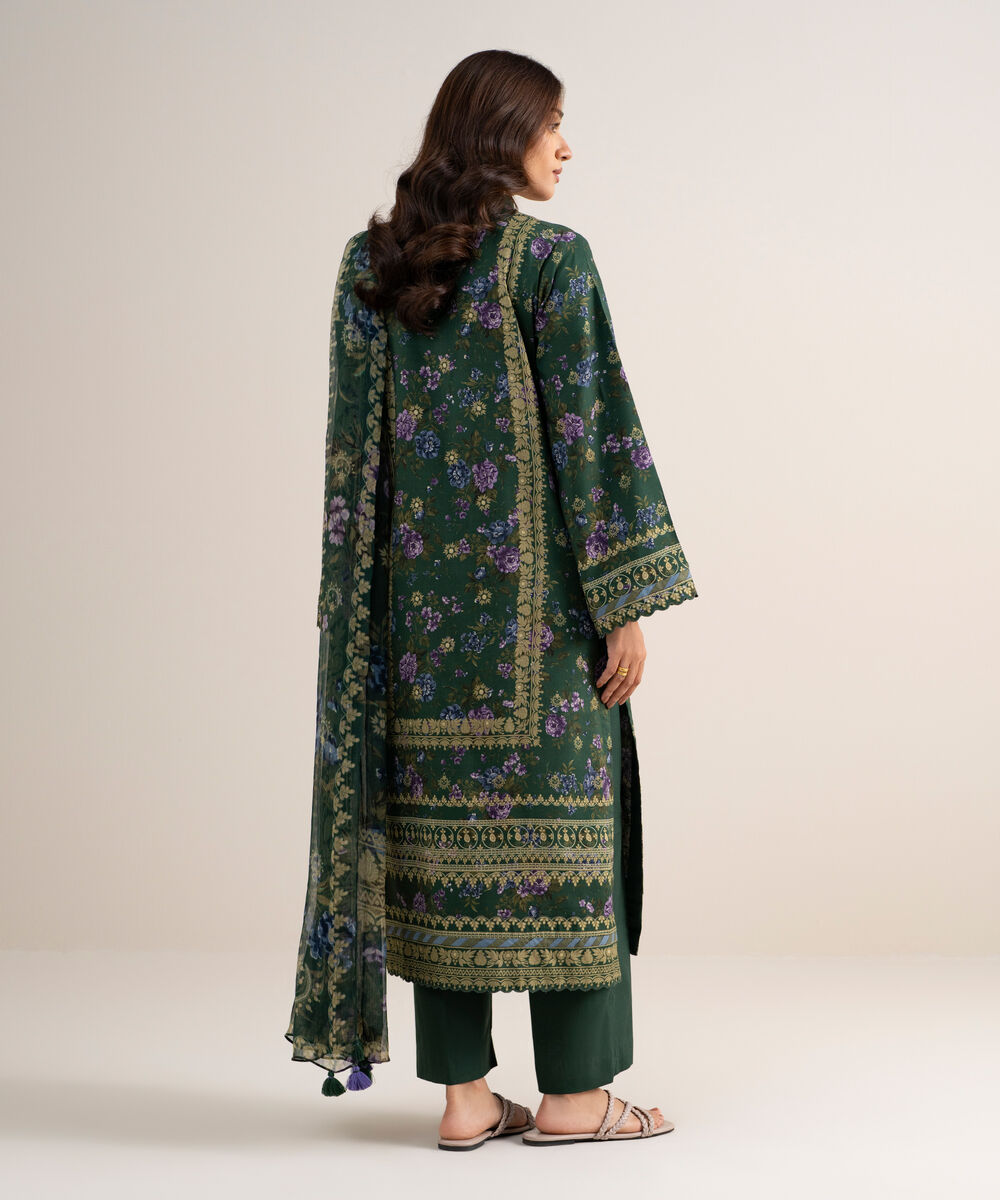 Women's Unstitched Arabic Lawn Printed Green