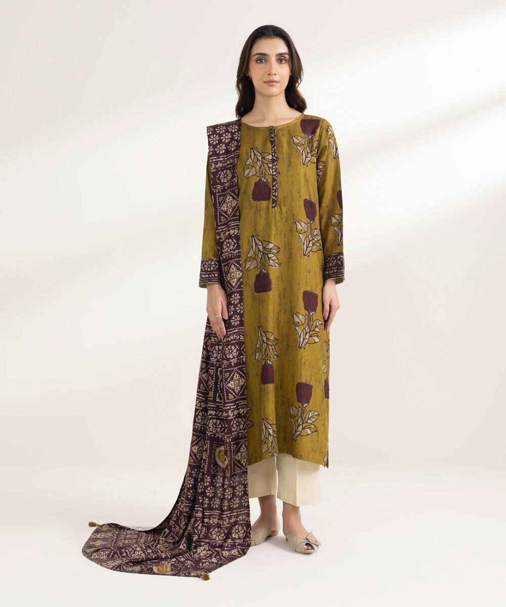 Printed Linen Maroon Dupatta