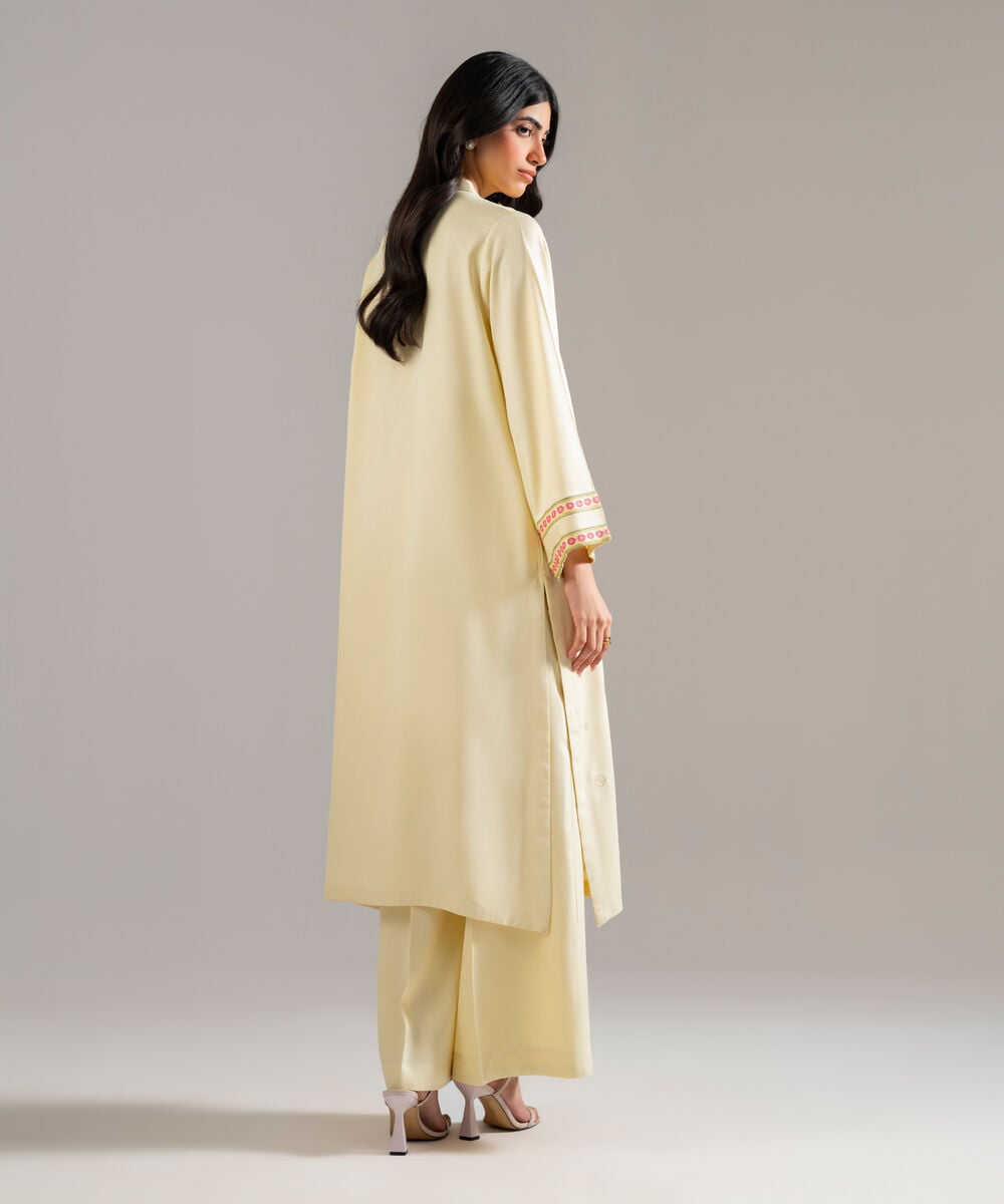 Women's RTW Bedford Solid Embroidered Off White Straight Shirt