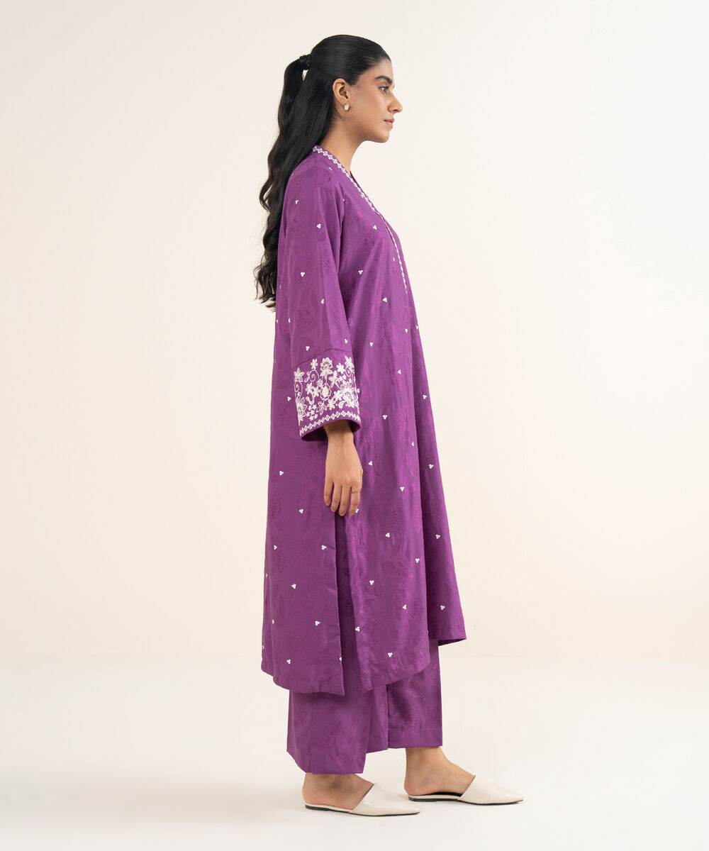 Women's RTW Jacquard Embroidered Purple A-Line Shirt