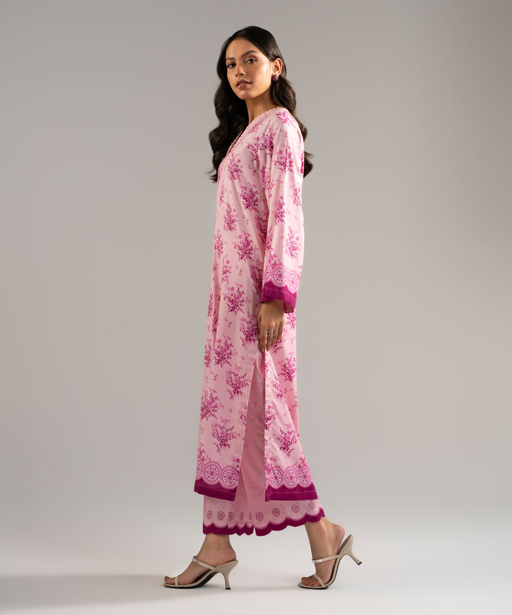 Women's RTW Cotton Viscose Printed Pink Straight Shirt