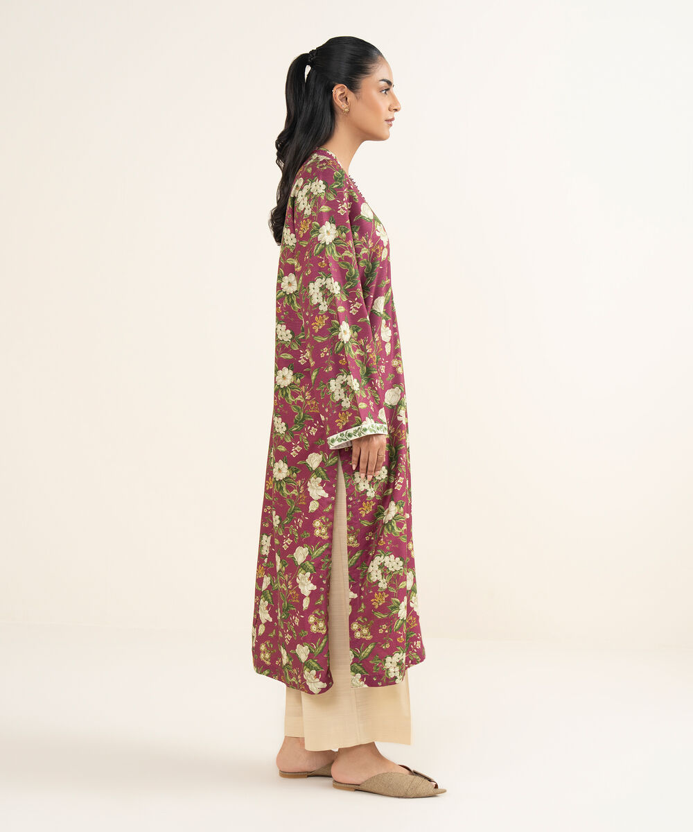 Women's RTW Light Khaddar Embroidered Pink A-Line Shirt