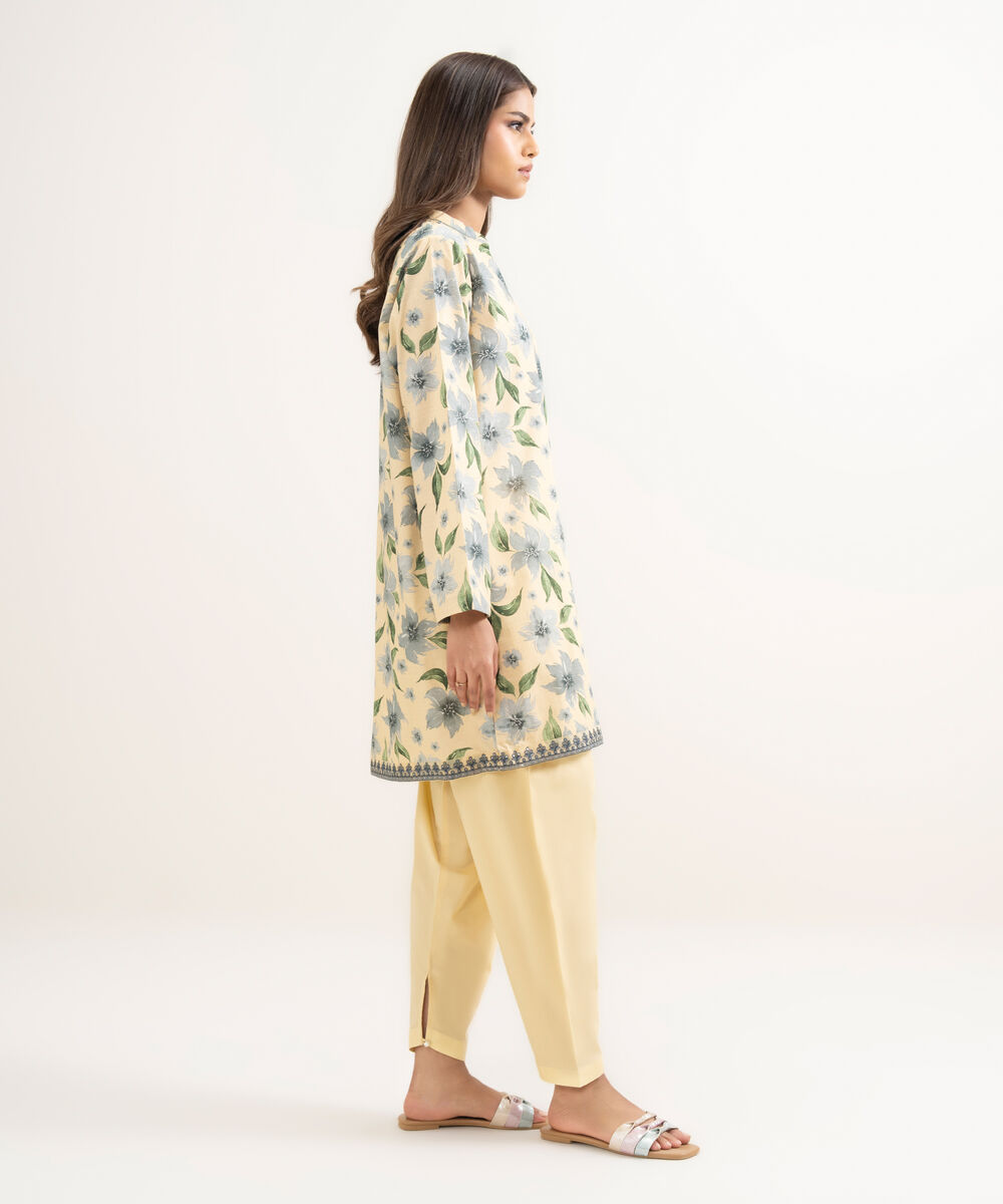 Women's RTW Cambric Embroidered Pale Yellow Straight Shirt