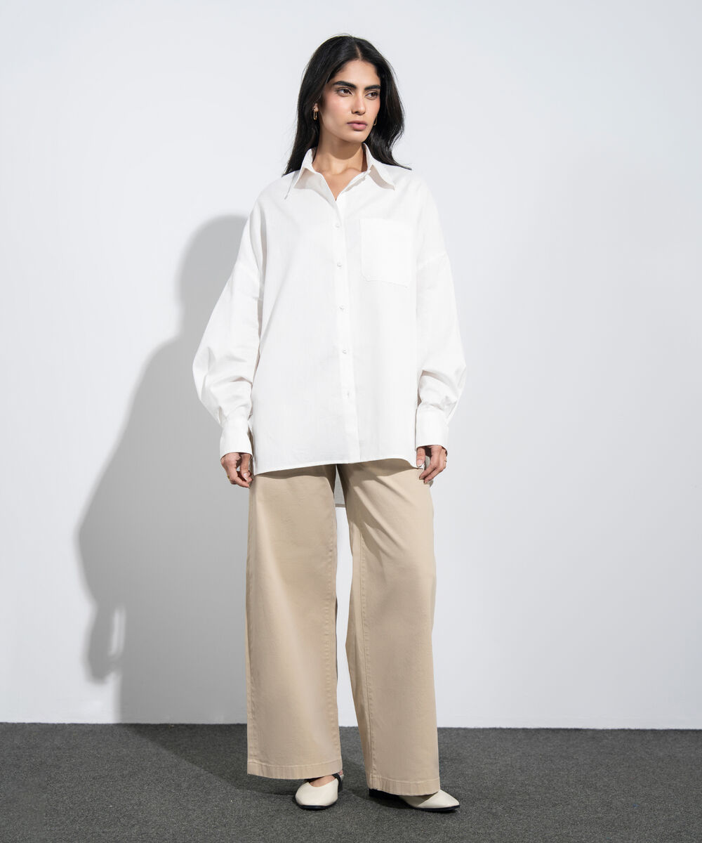 Women's Western Off white Oversized Button Through Shirt