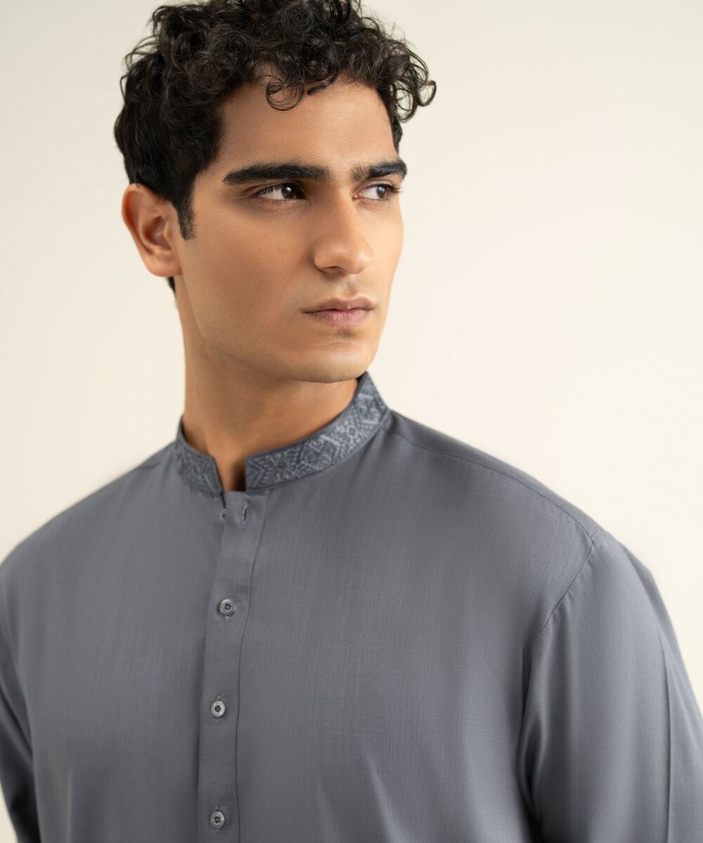 Men's dark grey Cotton Slub Kurta