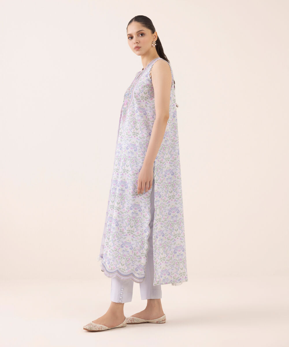 Women's Unstitched Cotton Embroidered Grey Three Piece Suit