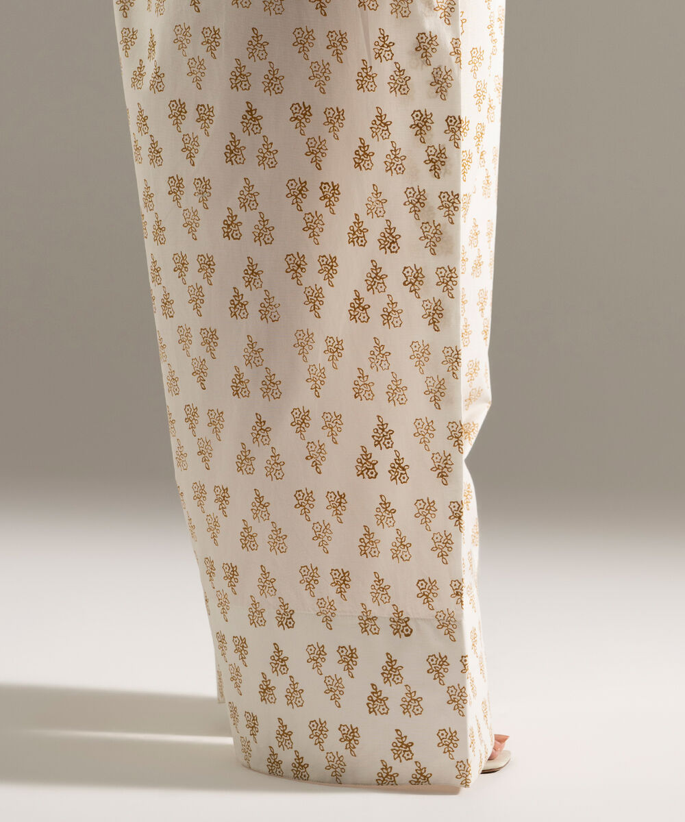 Women's RTW Cambric Printed Off White Shalwar