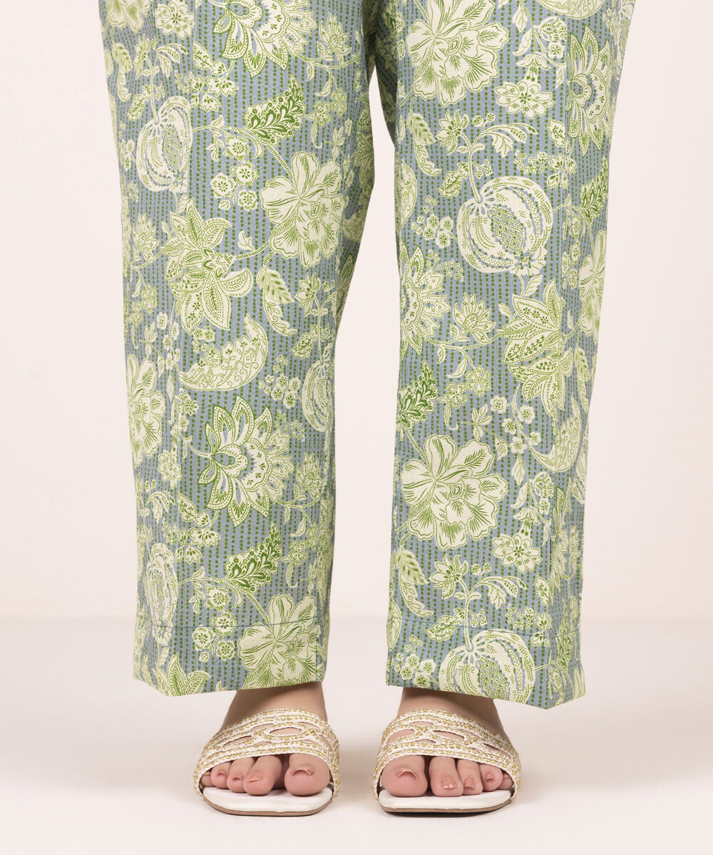 Women's RTW Seersucker Printed Green Straight Pants