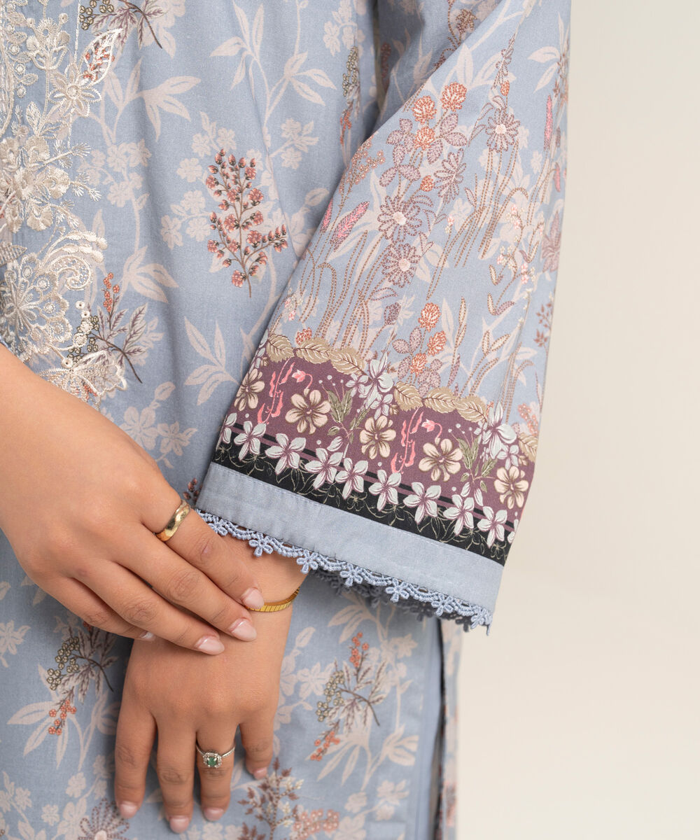 Women's RTW Lawn Embroidered Steel Grey A-Line Shirt