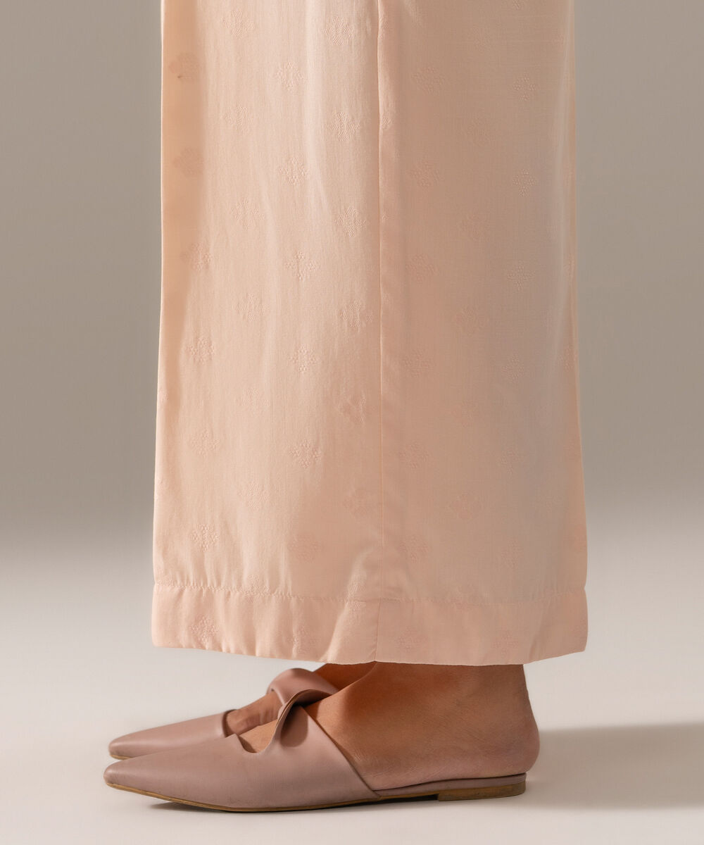 Women's RTW Poly Viscose Jacquard Solid Pink Culottes